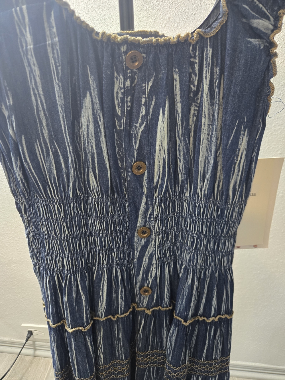 Smocked Navy Blue Tiered Maxi Dress with Button Front - Picture 2 of 10